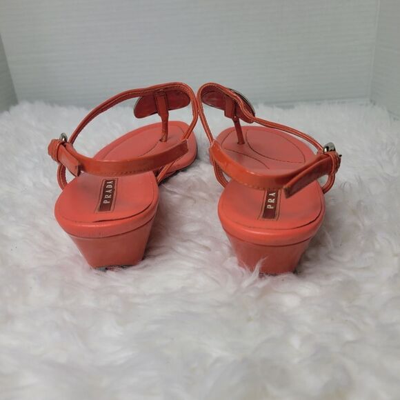 Prada Sport Womens T-Strap Sandals  Size 8.5 Patent Leather Low Wedge Slingback - Picture 4 of 11